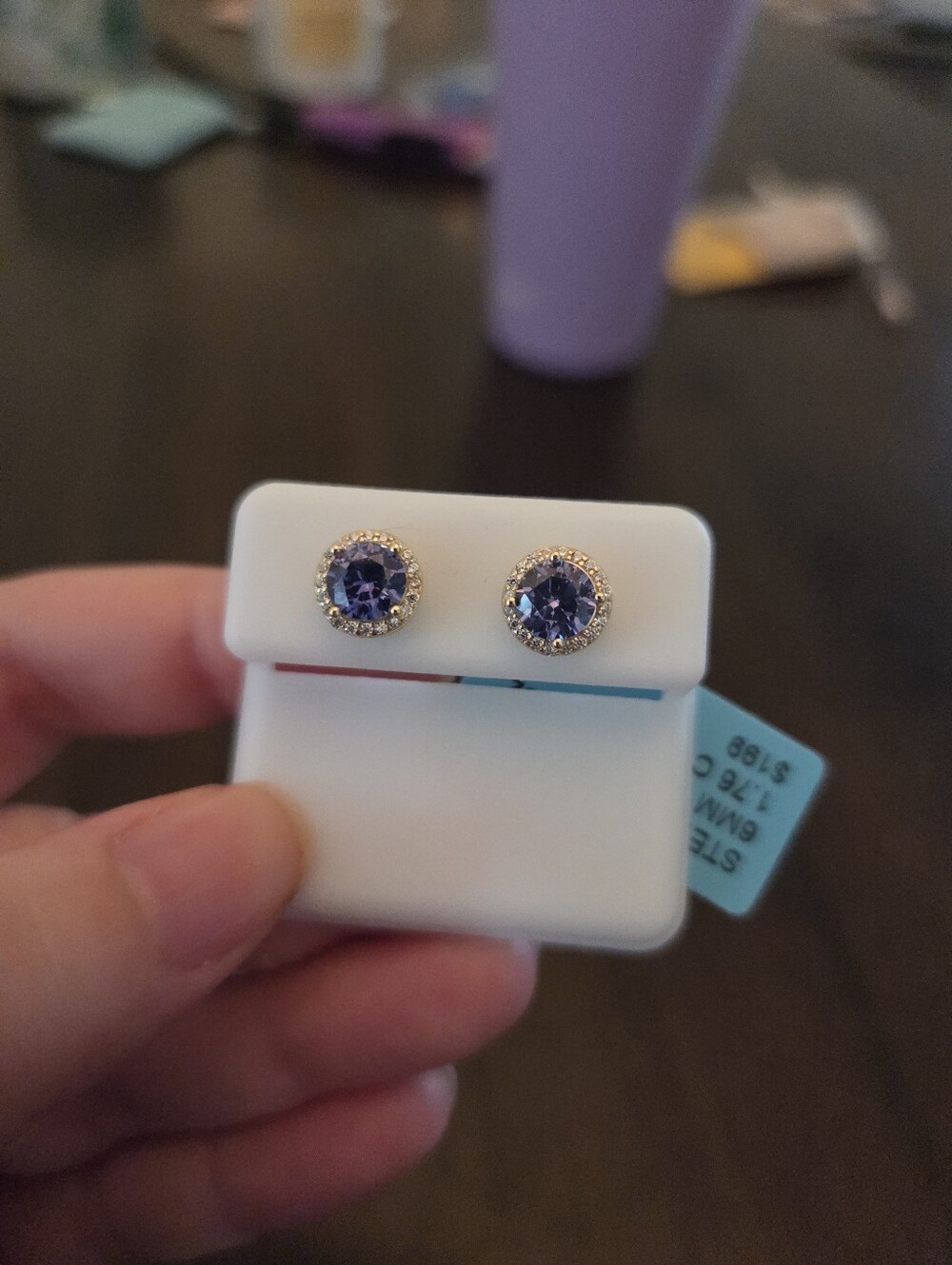 Gold Plated Halo Stud Earrings with Tanzanite